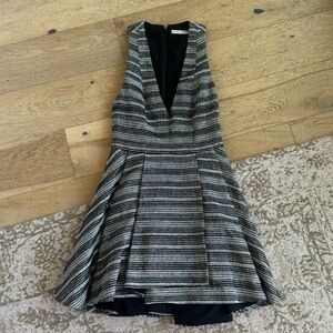 Alice + Olivia Black and Gray Metallic Mini Dress Size 2